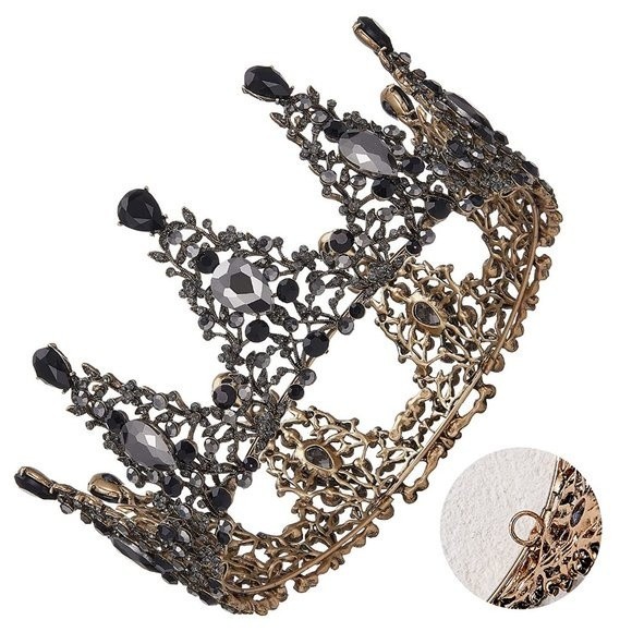 BLACK and Silver Crystal Rhinestone Metal Queen Crown Tiara Hair Accessory - Picture 5 of 9